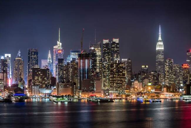Tall buildings at night